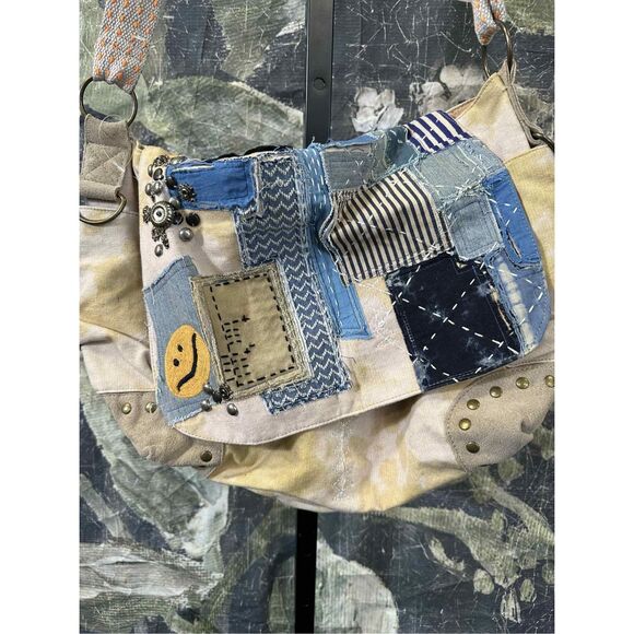 Free People Patchwork Crossbody Bag - Blue and Tan - Picture 3 of 9